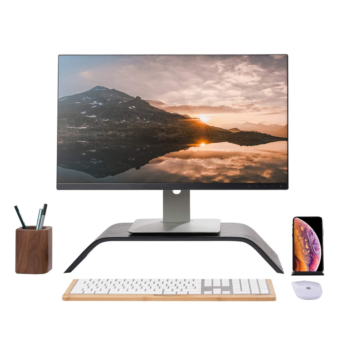 SAMDI Wood Cell Phone Stand for Desk, Fixed Desktop Phone Holder Compatible with iPhone 13 12 11 Plus X XR, LG, Huawei, XiaoMi, Samsung Galaxy S5 S7 S6 and All Phones (Oak Wood Black)