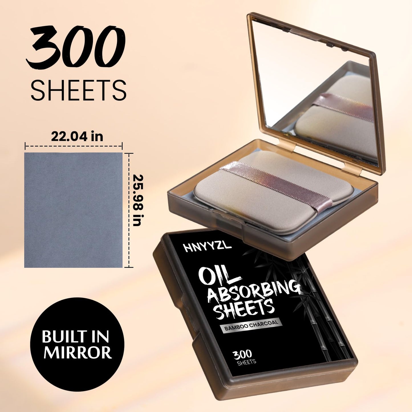 HNYYZL Blotting papers for Face,300pcs Oil blotting sheets,1 Portable box with Mirror & Makeup Puff,Makeup Friendly Oily Skin Shine Blotter,oil face wipes for Home Office School Travel