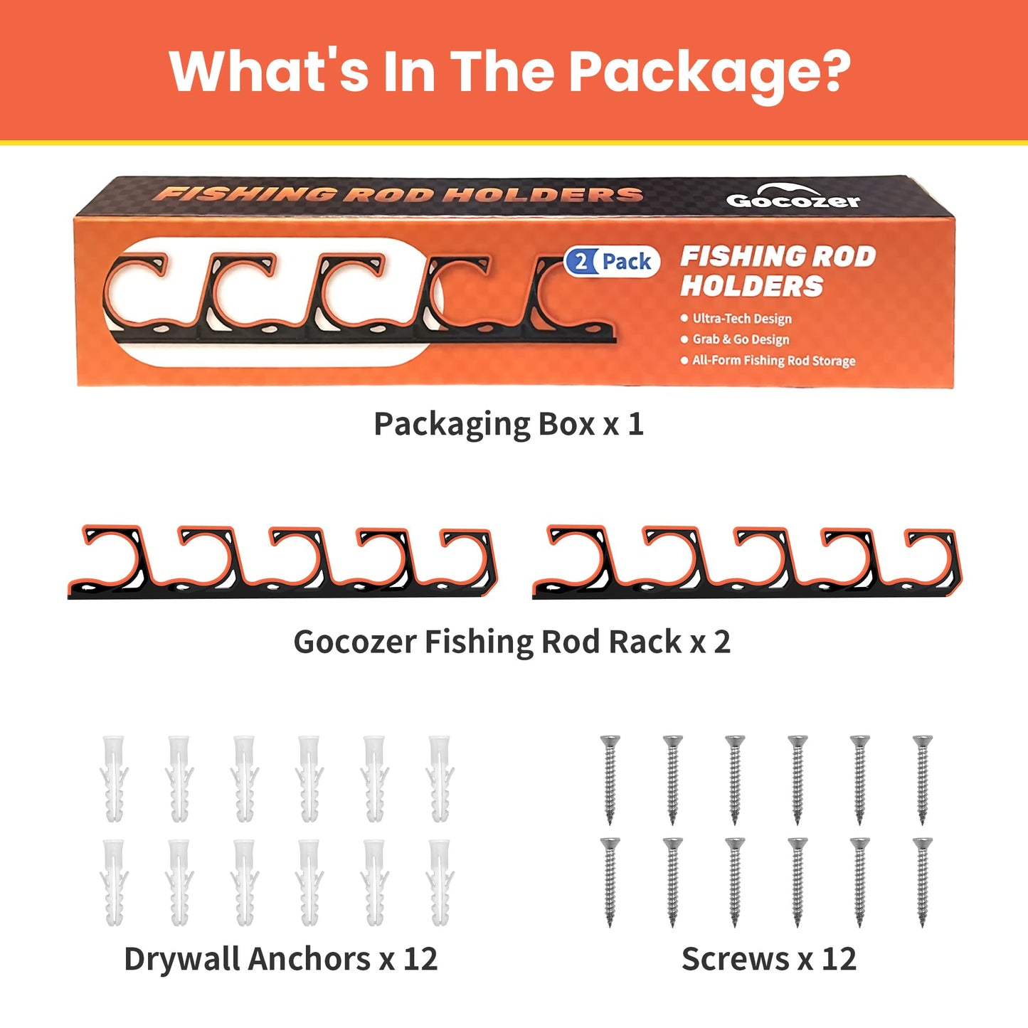 Fishing Rod Holder for Garage, H5 Wall or Ceiling Mounted Fishing Pole Holders with Soft Protective Pad, Fishing Rod Storage Organizer, Horizontal Fishing Rod Wall Mount Nets Storage (2 PACK)