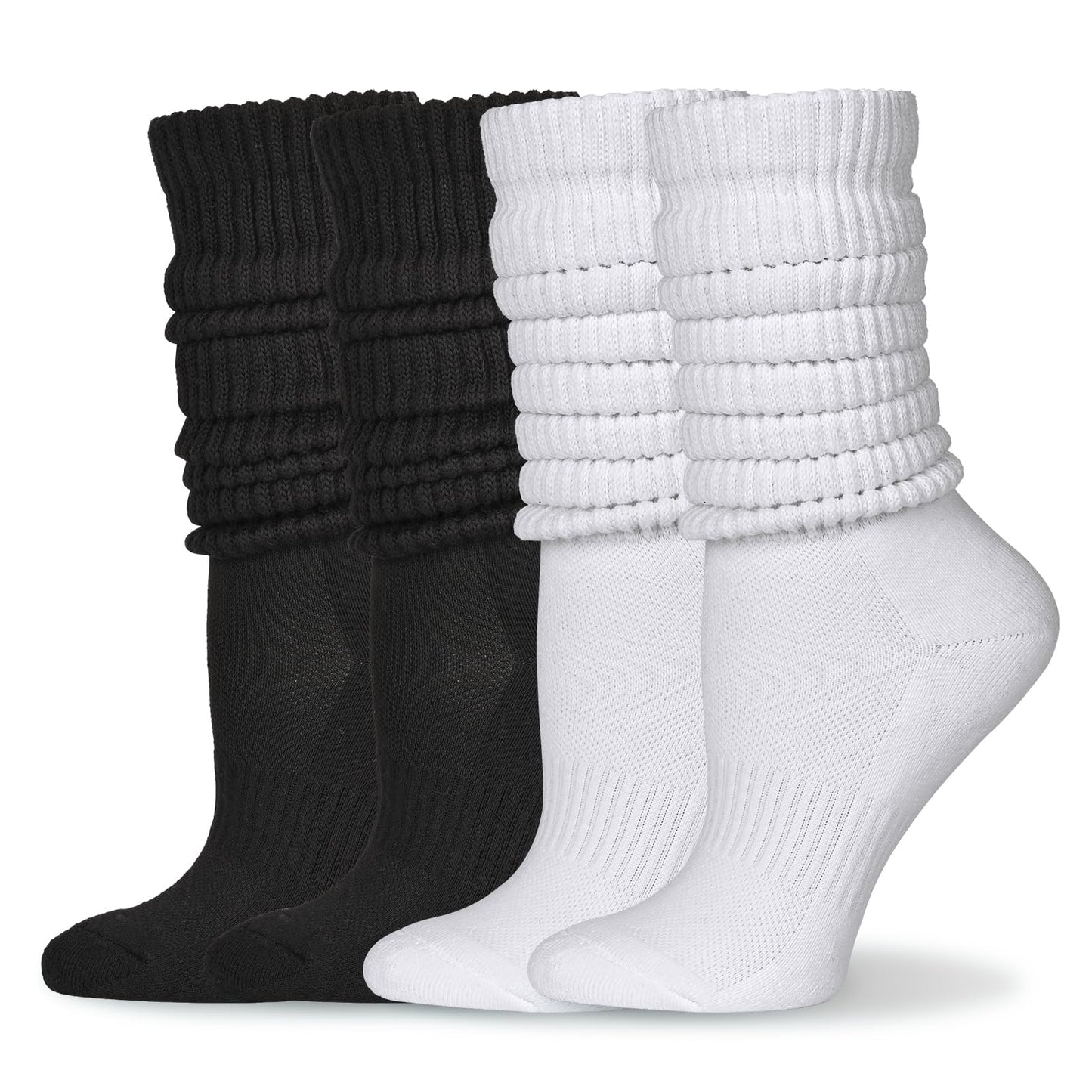 Dingcooler Women Slouch Socks 4 Pairs, Thicker Scrunch Knee High Mid Calf Slouchy Socks for Women & Girls