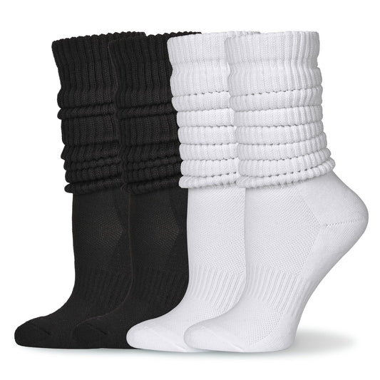 Dingcooler Women Slouch Socks 4 Pairs, Thicker Scrunch Knee High Mid Calf Slouchy Socks for Women & Girls