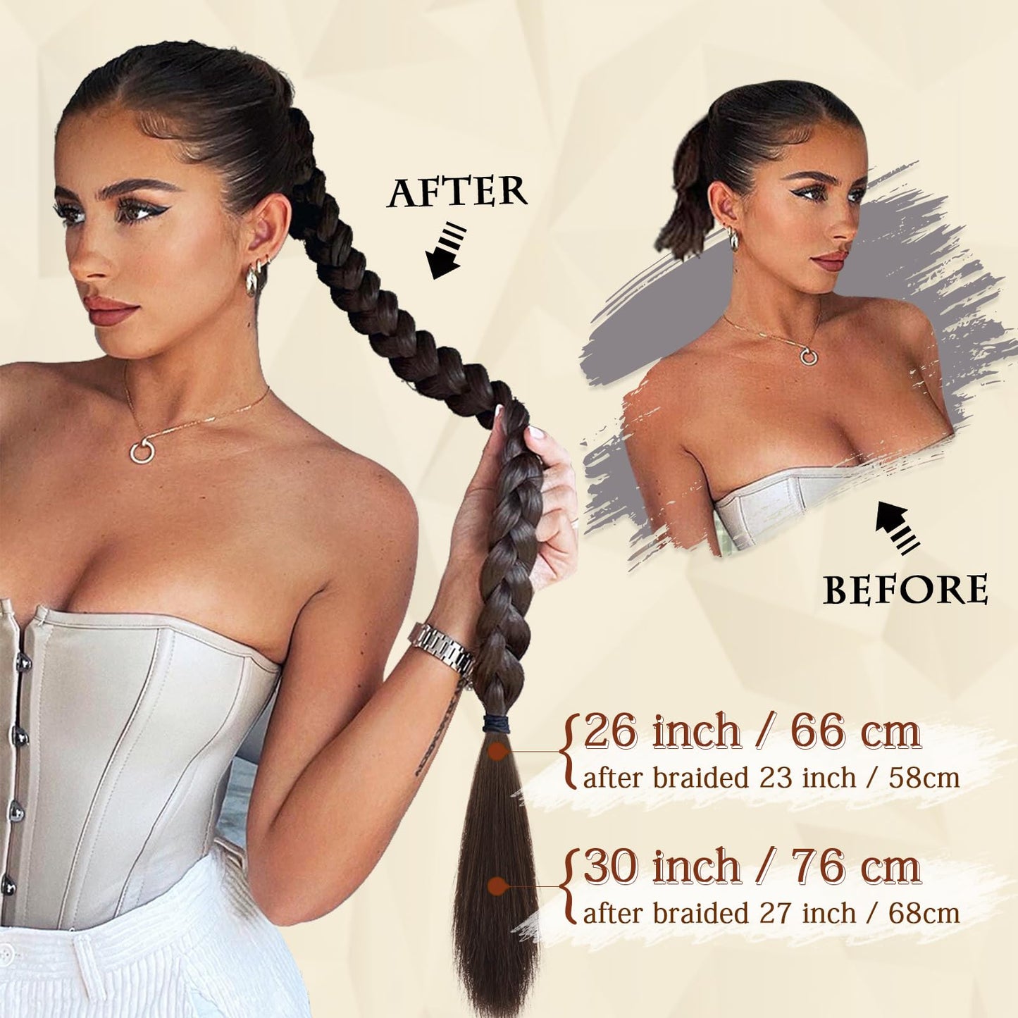 SOFEIYAN Long Braid Ponytail Extension with Hair Tie Straight Sleek Wrap Around Hair Extensions Braid Pony Tail Fluffy Natural Soft Synthetic Hairpieces for Women Daily Wear, 26 inch-Red