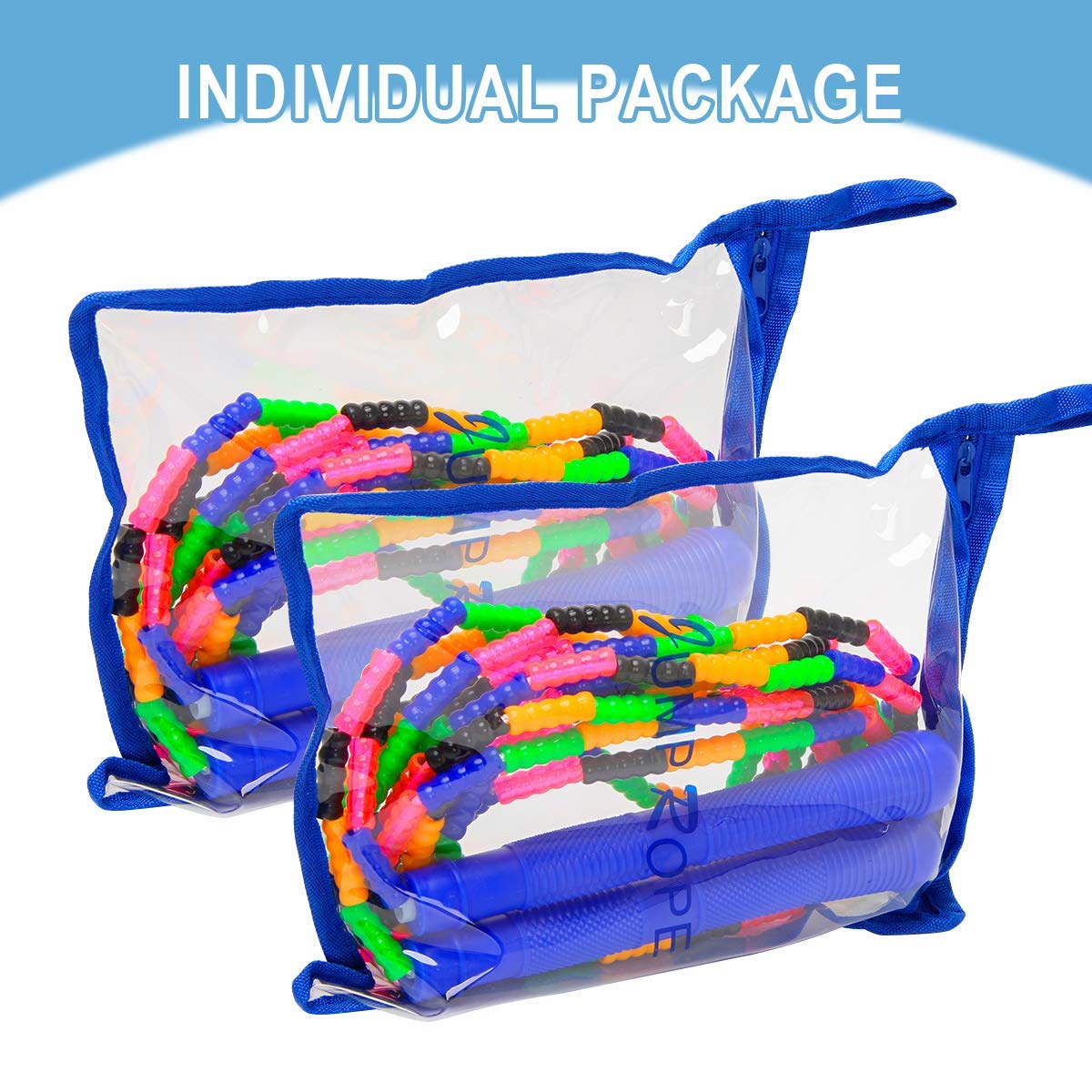 Coolrunner 16 FT Long Jump Rope(2 PACK), Double Dutch Soft Beaded Skipping Rope for Kids Adults, Plastic Segmented Jump Rope, Long Enough for 4-5 Jumpers(Rainbow) (Style 1) (Green) (Blue) (Blue)