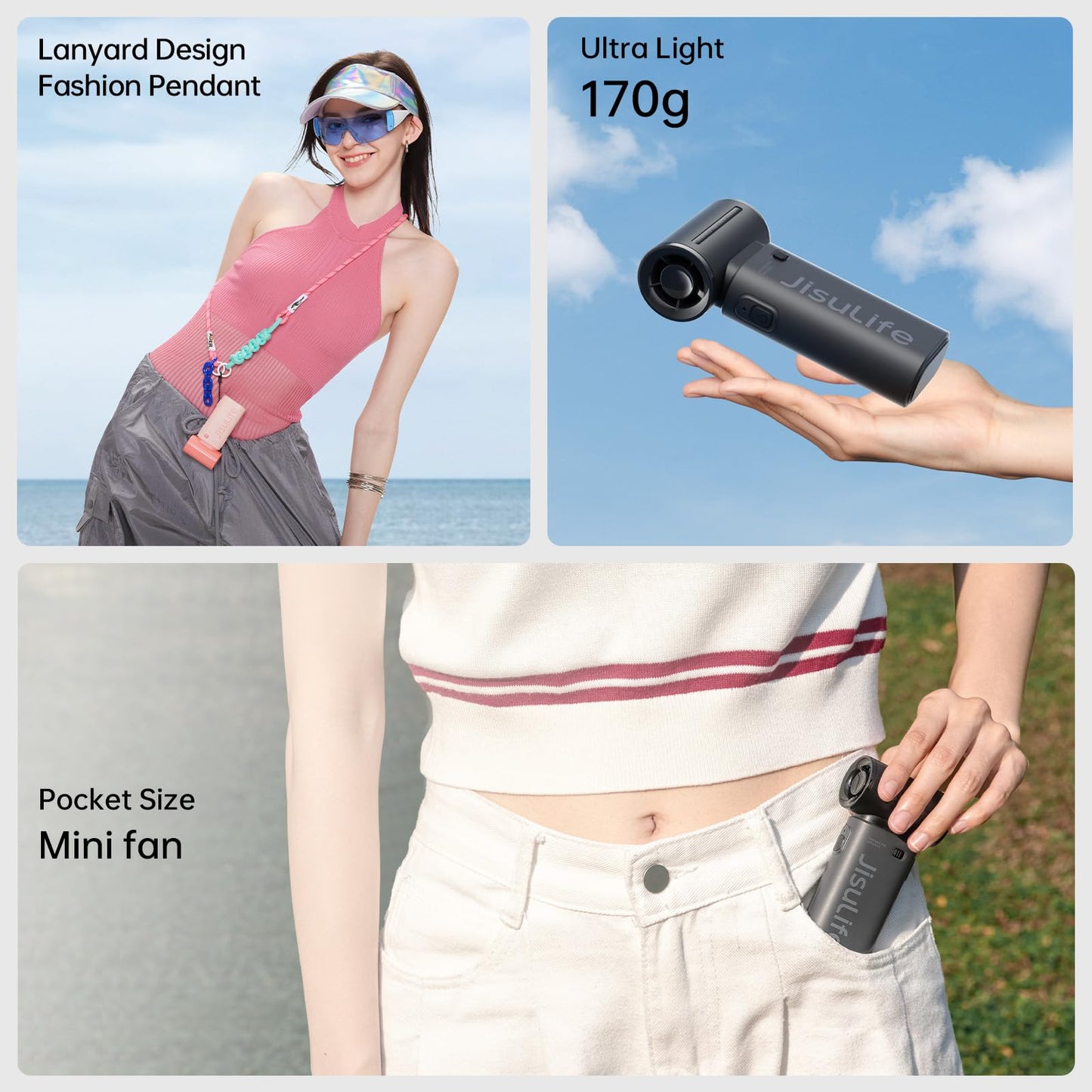 JISULIFE Portable Handheld Fan Life9, Turbo Power High Speed Air [18H Max Cooling Time], 5 Gear Wind, 5000mAh Rechargeable, Mini Pocket Design, Personal Fan for Travel Concerts Camping Makeup - Black