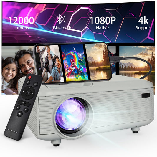 Mini Bluetooth Projector(Phone HDMI Cable Included), Portable Outdoor Projector, Native 1080P Projector, Compatible 4K, Supports Android/iPhone/TV Stick/Laptop/PS5/HDMI/USB, Indoor and outdoor use