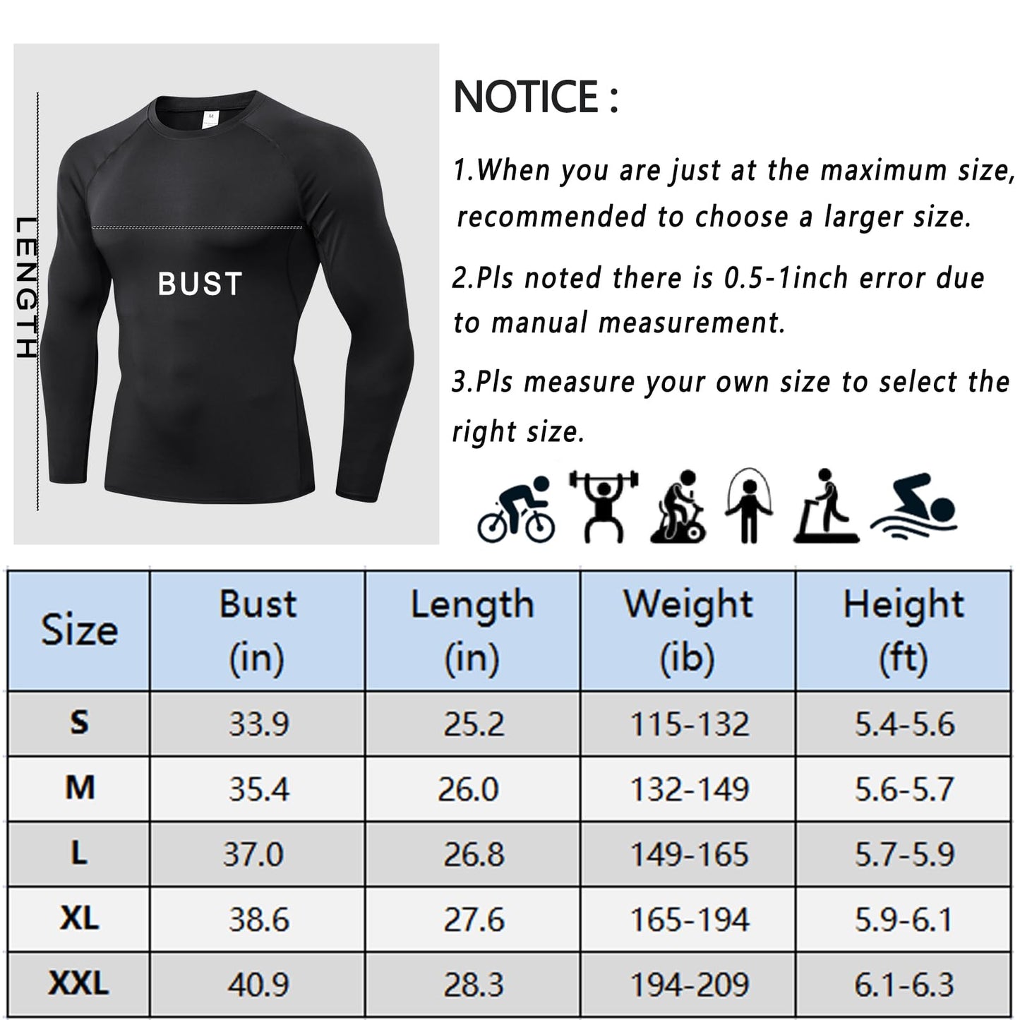 Black Thermal Compression Shirts for Men Long Sleeve Athletic Base Layer Top Winter Cold Weather Warm Running Gear Undershirt