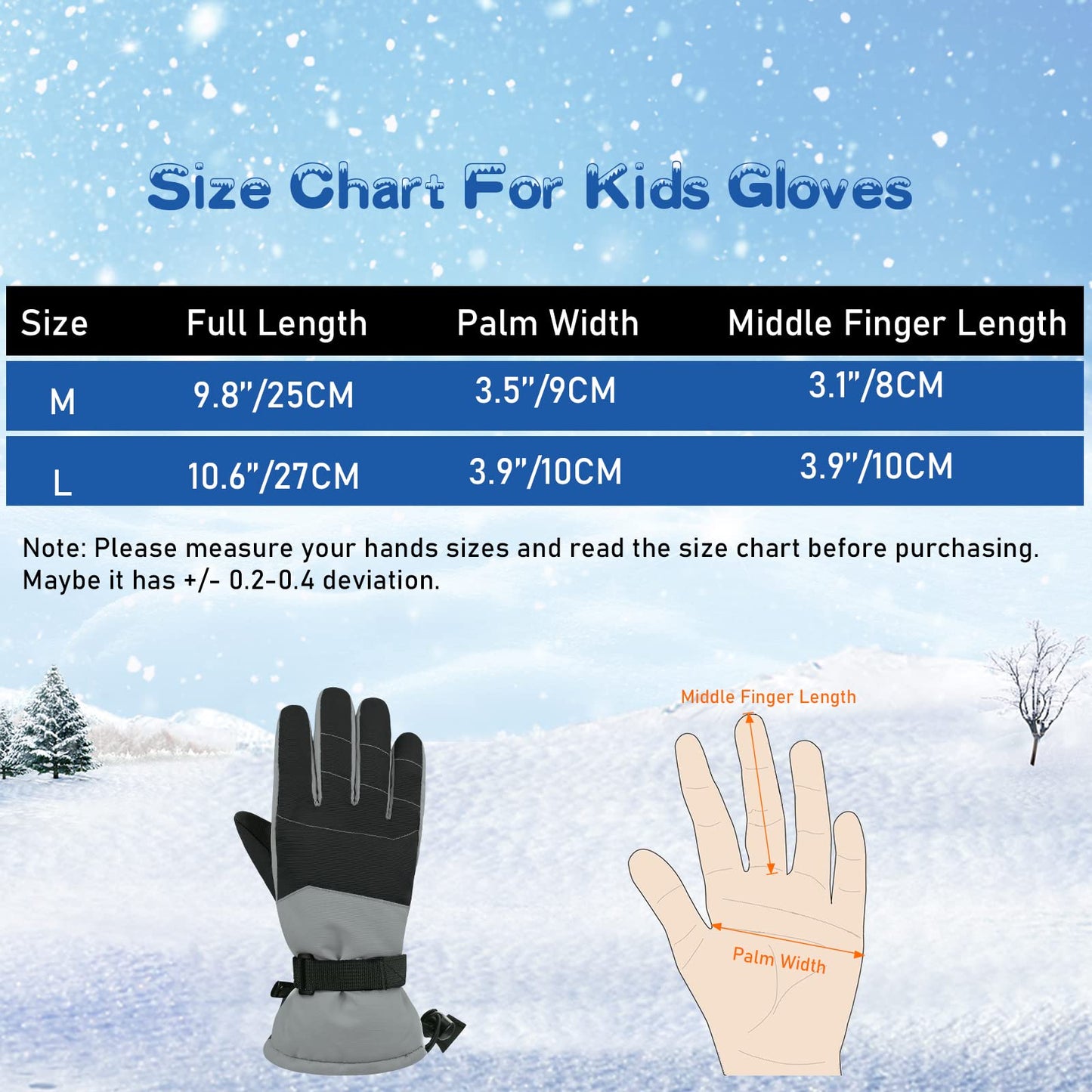 American Trends Kids Snow Gloves Waterproof Winter Gloves Ski Gloves for Boys Girls Cold Weather Outdoor Sports Snowboard Gloves Blue M