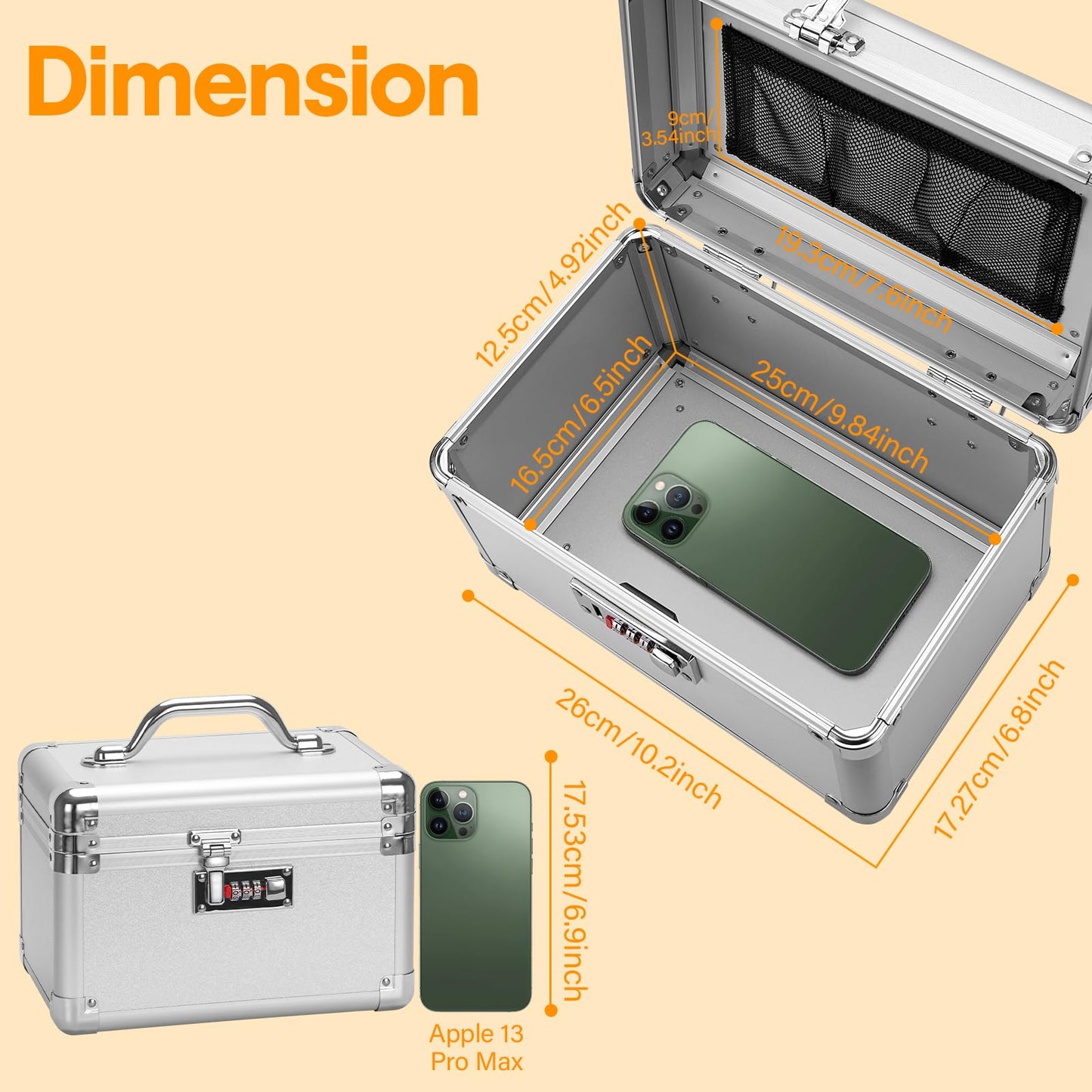 Vilcjson Combination Lock Box - 10.2x6.7x6.9 Inch - Security Lock Boxes for Medicine, Locking Storage Box for Personal Items Passports and Documents, Lockable Lockbox for Office Business, Silver