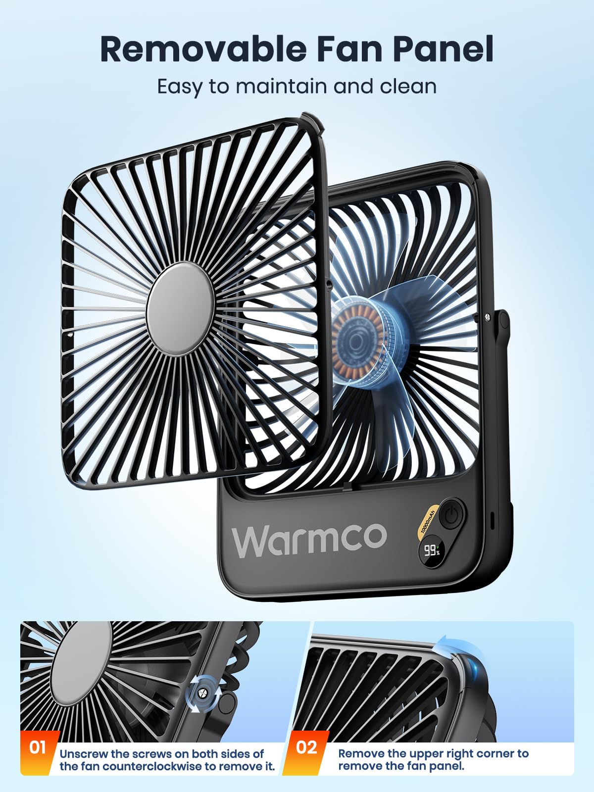 Warmco 10000mAh Portable Travel Fan 7-inch, [10-24H Runtime] Ultra-thin Digital Display Small Desk Battery Operated Fan for Camping, Office, Bedroom, Cruise Essentials 2025