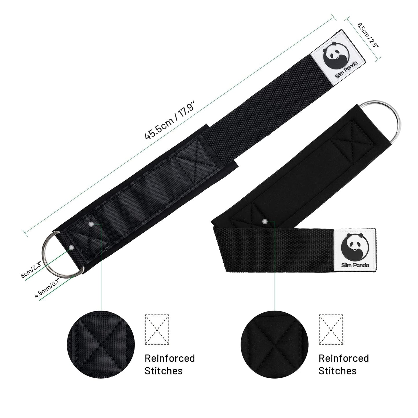 Slim Panda Ankle Strap for Cable Machine,Ankle Cuff for Kickbacks, Booty Hip Abductors,Glute Workouts, Leg Extensions, Curls for Men and Women, Adjustable with Double D-Rings (Pair, Simple Black)