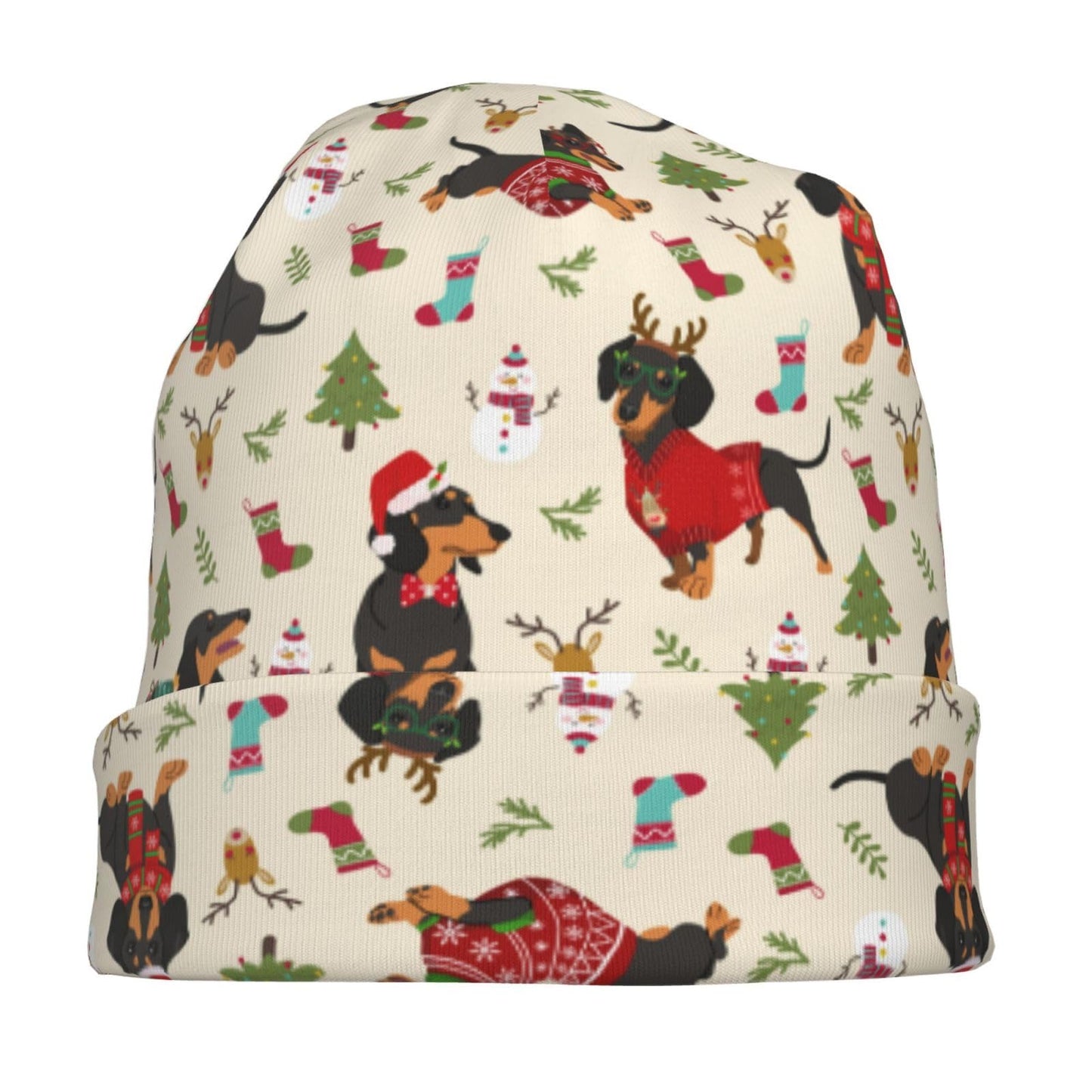 Cute Christmas Dogs Beanie Chemo Hat Cancer Headwear Skull Hat Knitted Hat Nightcap Skull Cap for Women Men