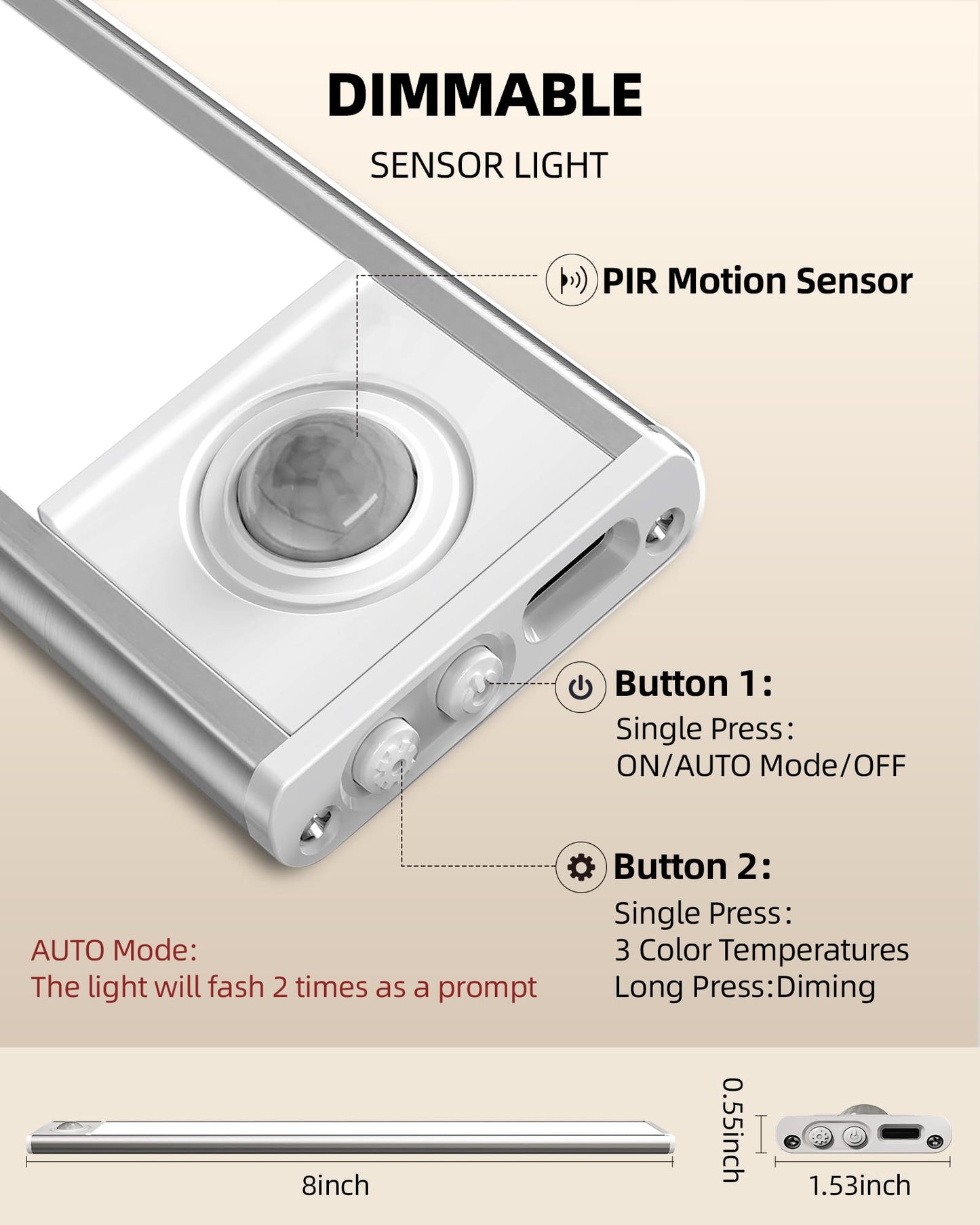 AMETHEUS 6-Pack Under Cabinet Lighting Wireless, LED Motion Sensor Light Indoor, Rechargeable Closet Lights Battery Operated, Dimmable & 3 Color Temps, Under Counter Lights for Kitchen, Stairs (8inch)