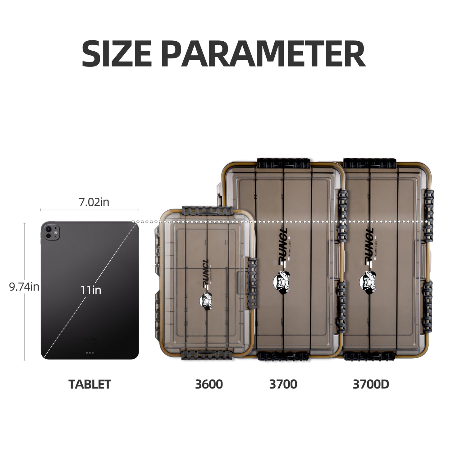 RUNCL Fishing Tackle Box, Waterproof Tray for Jigs Lures, Thicker Floating Tackle Utility Box with Adjustable Dividers, 3600/3700/Large 3700 Size