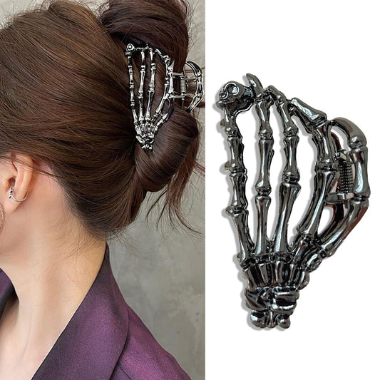 Muumoo Metal Skull Hand Hair Clip, 1Pcs Gunmetal Hair Claw Clip for Thin Hair Punk & Y2K-Style