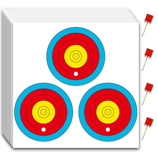 MOLFUJ Archery Targets Paper 3 Spot, New Las Version 30pcs/50pcs, Archery Target Pins Included, Bow and Arrow Targets for Hunting Backyard, Archery Target Practice Accessories