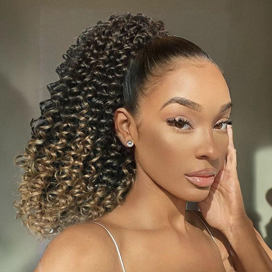 XSASLYET Ponytail Extension 10 Inch Drawstring Ponytail for Black Women Pony Tails Hair Extensions Curly Synthetic Hair Piece for Easy Daily Wear(T1B/27)