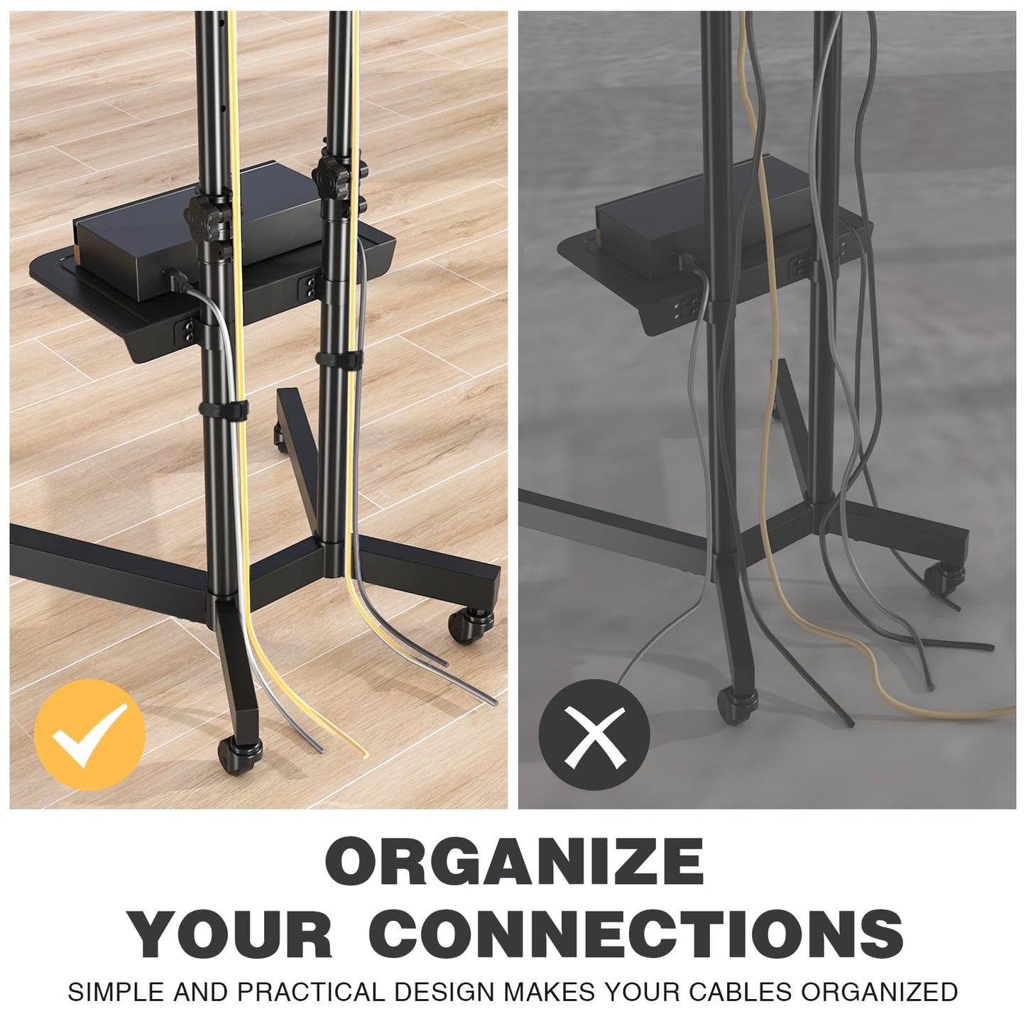 Mobile TV Stand with Upgraded Wheels for 32-75 Inch TVs up to 88 lbs, Height Adjustable Rolling TV Stand with Laptop Shelf, Mobile TV Cart with Heavy Duty Structure for Living Room, Patio, Office