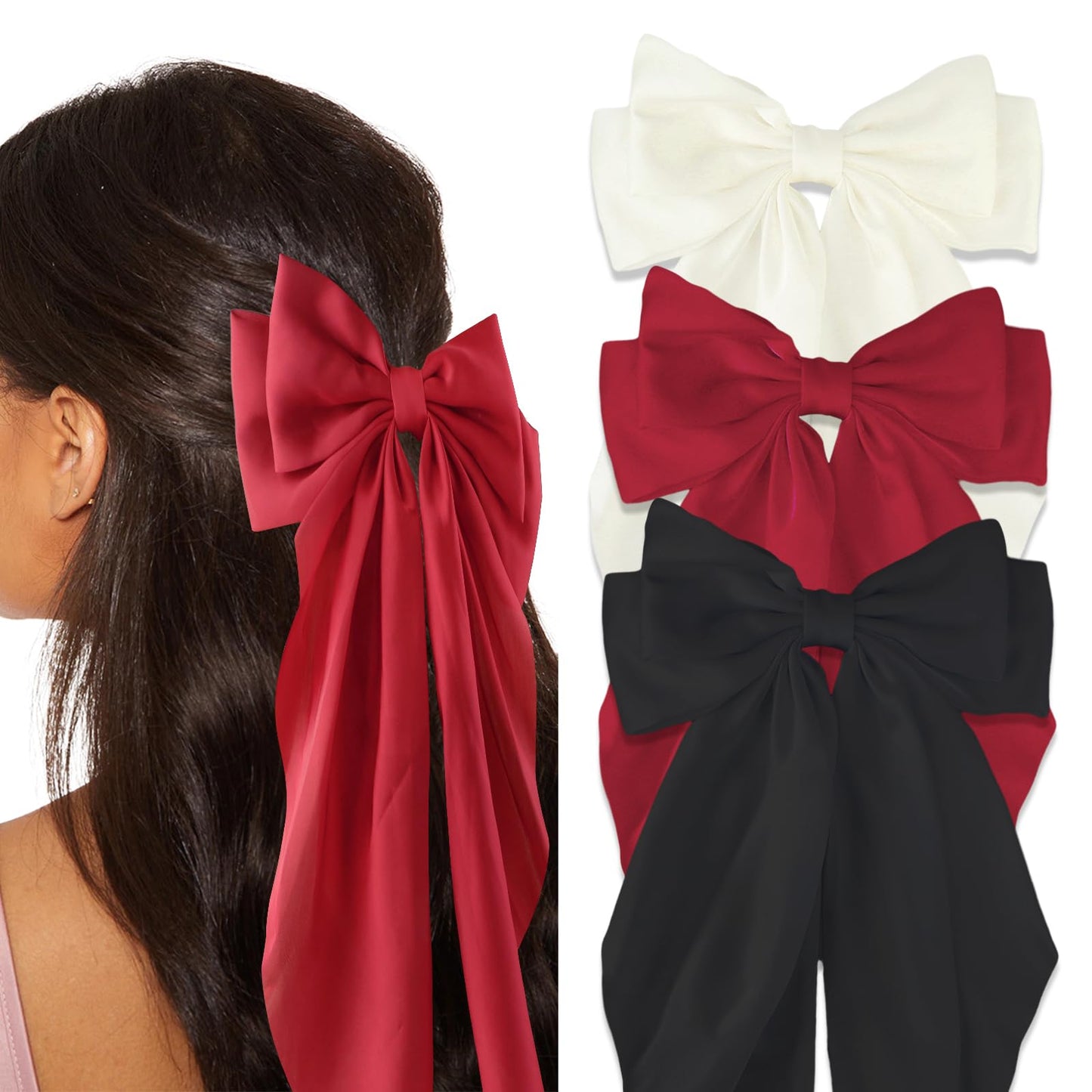Canitor Hair Bows for Women Silky Satin Hair Ribbon Hair Barrettes Clip Oversized Long Tail Hair Bows Cute Aesthetic Coquette Hair Accessories Preppy Teen Girl Gifts Trendy Stuff Things