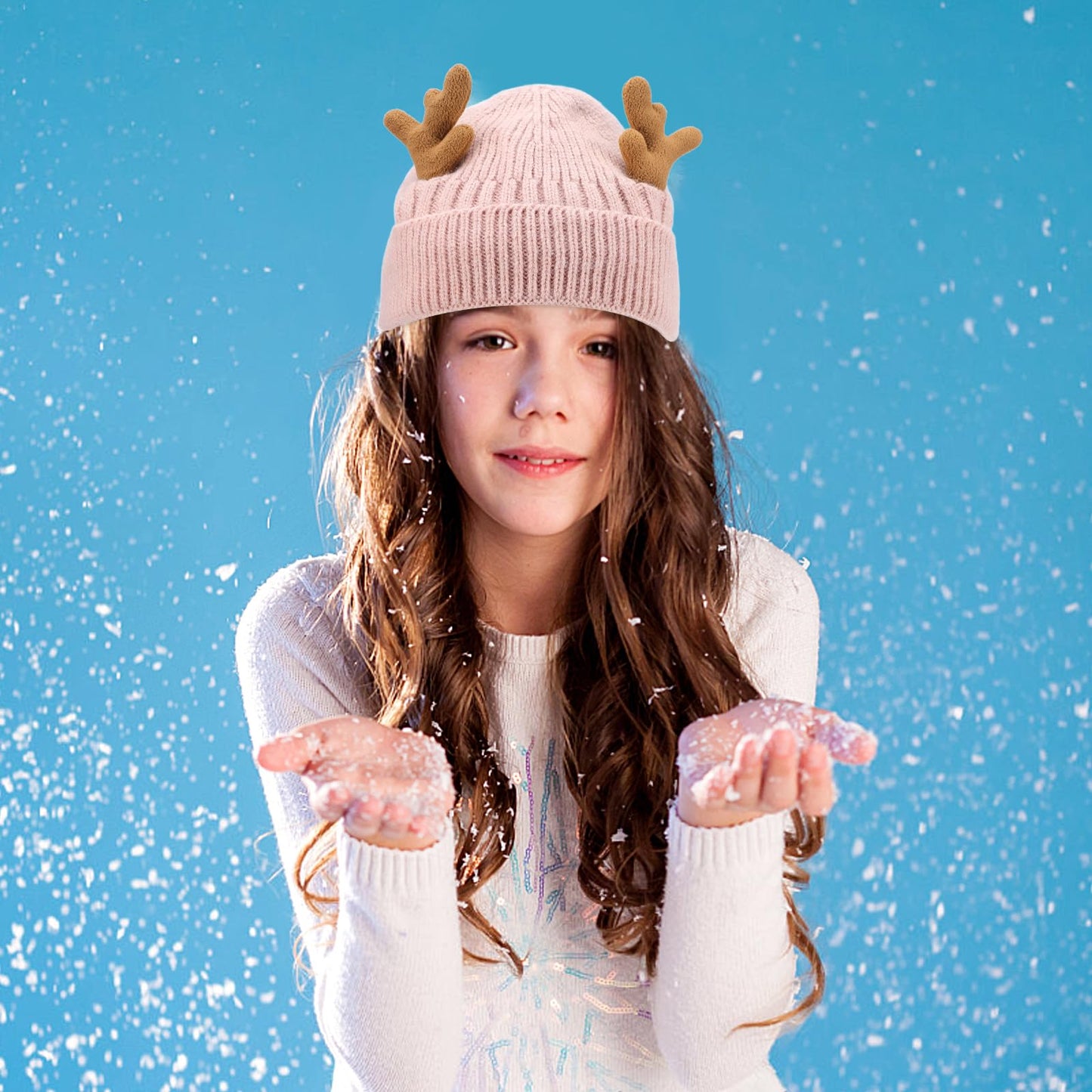 MAGICLULU Baby 1 Pack Reindeer Beanie Antler Warm Cap Christmas Knitted Beanie Hat for Adults Women Adults() Christmas Pink