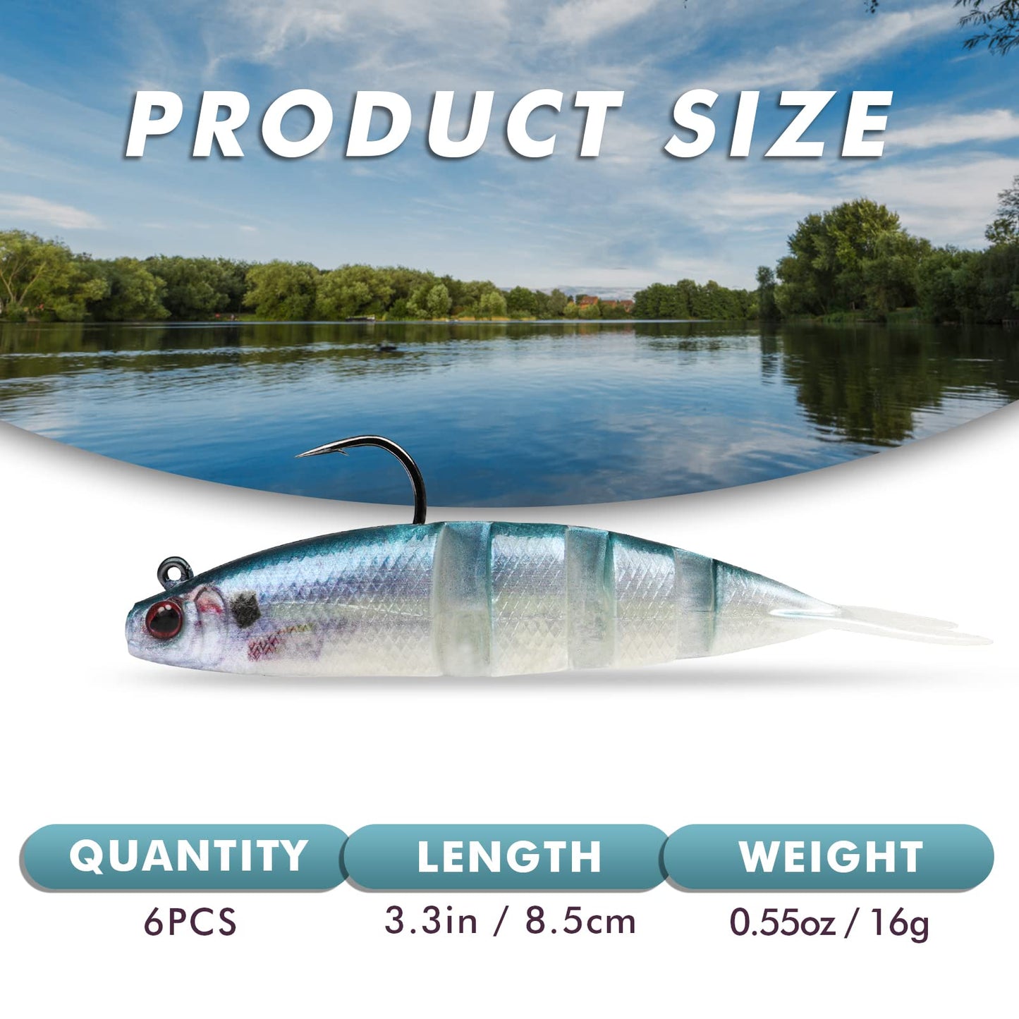 TRUSCEND Pre-Rigged Fishing Jigs, 1:50 Super Durable Soft Swimbait, Well-Made Lifelike Fishing Lures, Weedless Lure for Bass Trout Walleye, Saltwater Fishing Gear