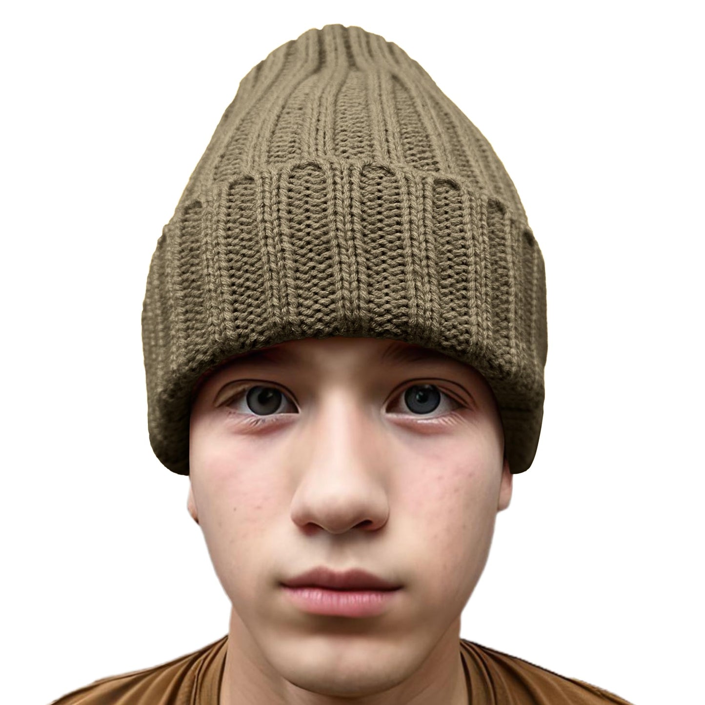 Sustainable Cable Knit, Winter Skull Beanies for Men & Women, Unisex Daily Cuffed Plain Knit Hat, Olive, 1 Count, 1 Pack