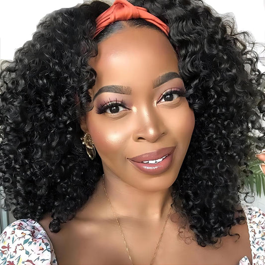 ISEE Headband Wig Human Hair Kinky Curly Human Hair Wigs for Black Women Glueless None Lace Front Wigs 180% Density 20inch