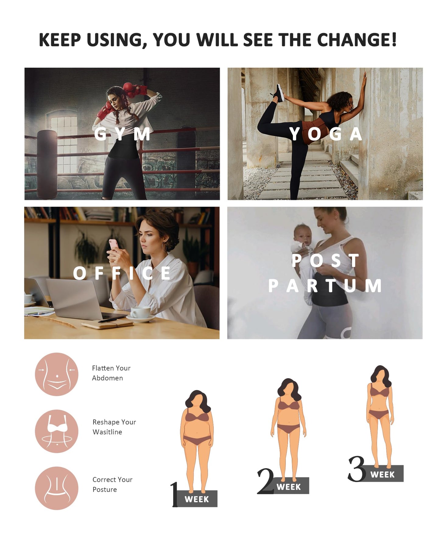 FeelinGirl Snatch Me Up Wrap Bandage Waist Trimmer Tummy Wraps Belt for Women Waist Wrap Gym Accessories Waist Trainer Brown