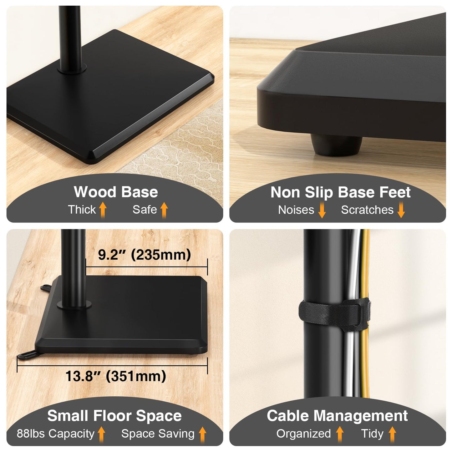 TVON Swivel Floor TV Stand with Mount for Most 32-60 Inch TVs up to 88 lbs, Height Adjustable TV Floor Stand Mount with Wood Base, Tall TV Stand for Bedroom, Corner & Living Room, Max VESA 400x400mm