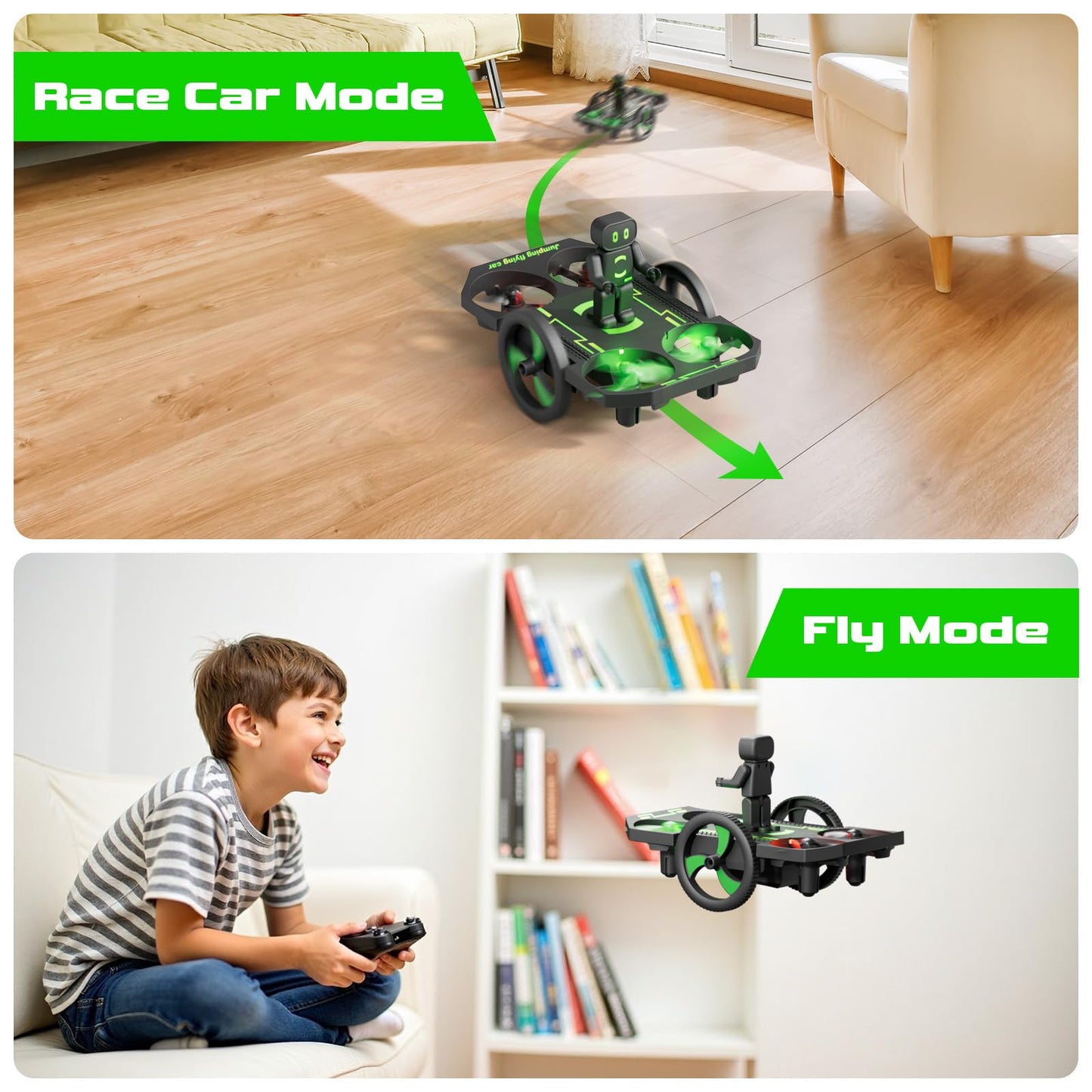 Drones for Kids 8-12 Mini Small Nano Indoor RC Quadcopter Toy for Age 10-15 12-14 Boys, 2 in 1 Remote Control Jumping Flying Car with Race on Land Mode,Circle Fly,360 Flip,Altitude Hold,2 Batteries