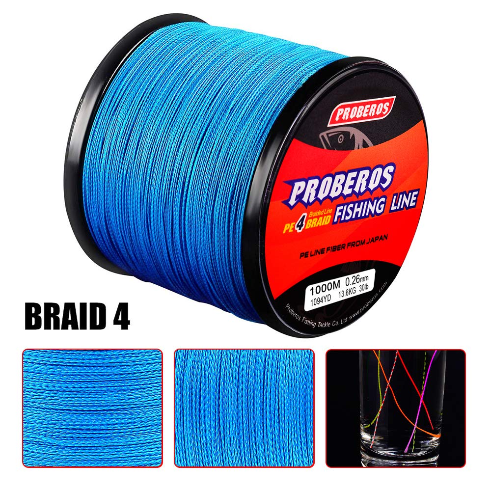 BAIKALBASS Braided Fishing Line 4 Strands Strong Multifilament PE Braid Wire for Saltwater 547Yard/500M 80LB Blue