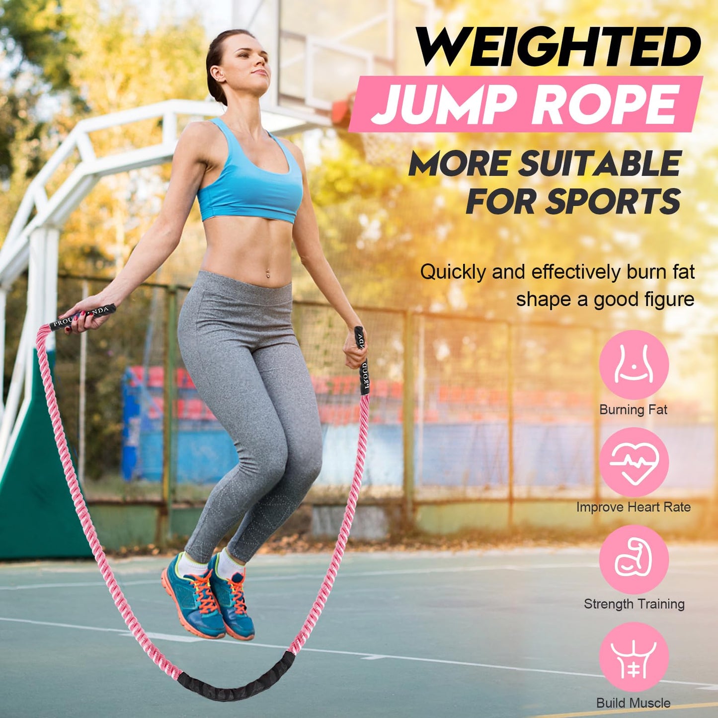 Weighted Jump Ropes for Fitness,Heavy Adult Skipping Rope Exercise Battle Ropes for Men & Women,Total Body Workouts, Power Training in Gym to Improve Strength and Building Muscle(PINK 1.5LB-9.8ft)