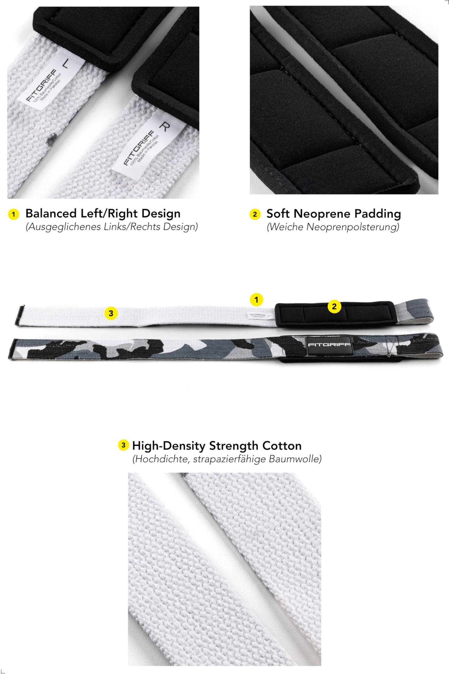 Fitgriff® Lifting Wrist Straps for Weightlifting, Gym, Deadlift, Workout (Made of Premium Cotton & Padded) - Men & Women (Standard, Grey-Camo)