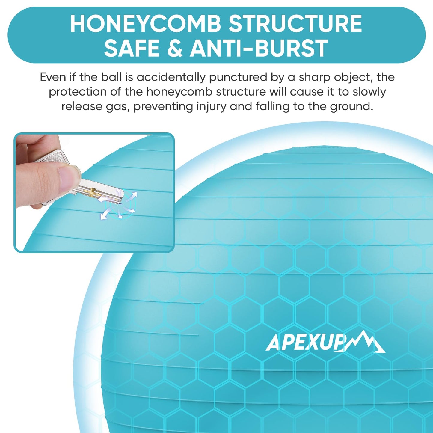 APEXUP Yoga Ball Exercise Ball, Anti Slip Stability Ball Chair, Heavy Duty Large Gym Ball for Fitness, Balance, Core Workout and Physical Therapy (S (15"~18") 45cm, Light Blue)