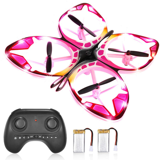 Authticar Kids Mini Drone - RC Butterfly Drone for Beginners with Colorful Light, 3D Flip, Headless Mode, Altitude Hold, Remote Control Quadcopter Gift for Age 6-14 Boys & Girls