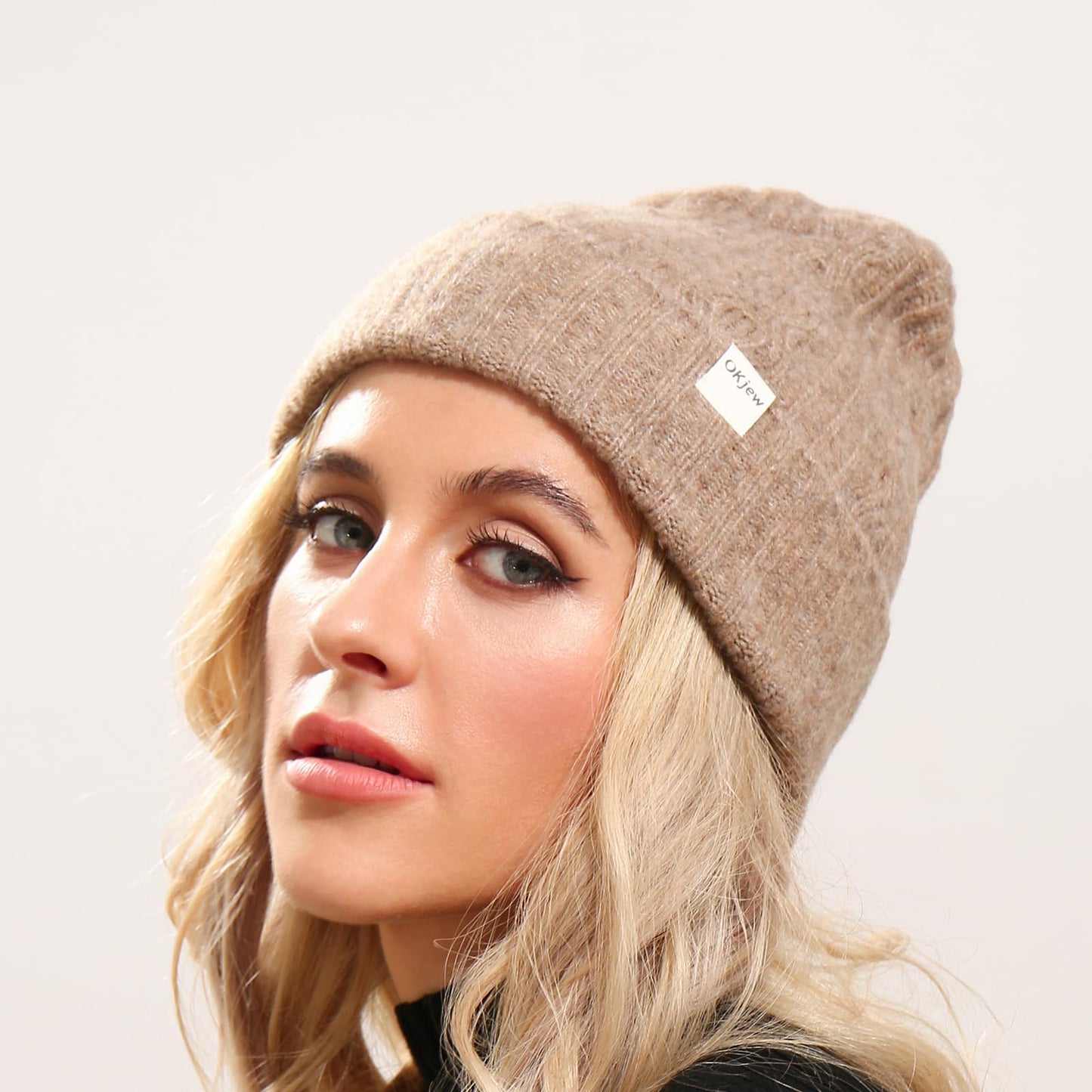 Okjew Men's Knit Cuffed Beanie Knit Hats for Men Women's Cuffed Knitted Hat Winter Hats(Grey Camel)