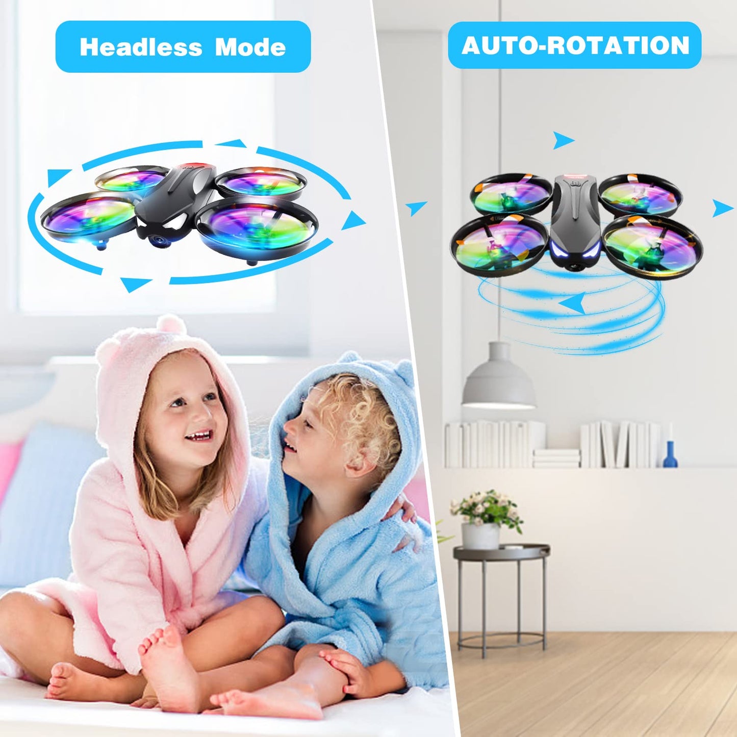 4DRC V16 Drone with Camera for Kids,1080P FPV Camera Mini RC Quadcopter Beginners Toy with 7 Colors LED Lights,3D Flips,Gesture Selfie,Headless Mode,Altitude Hold,Boys Girls Birthday Gifts,