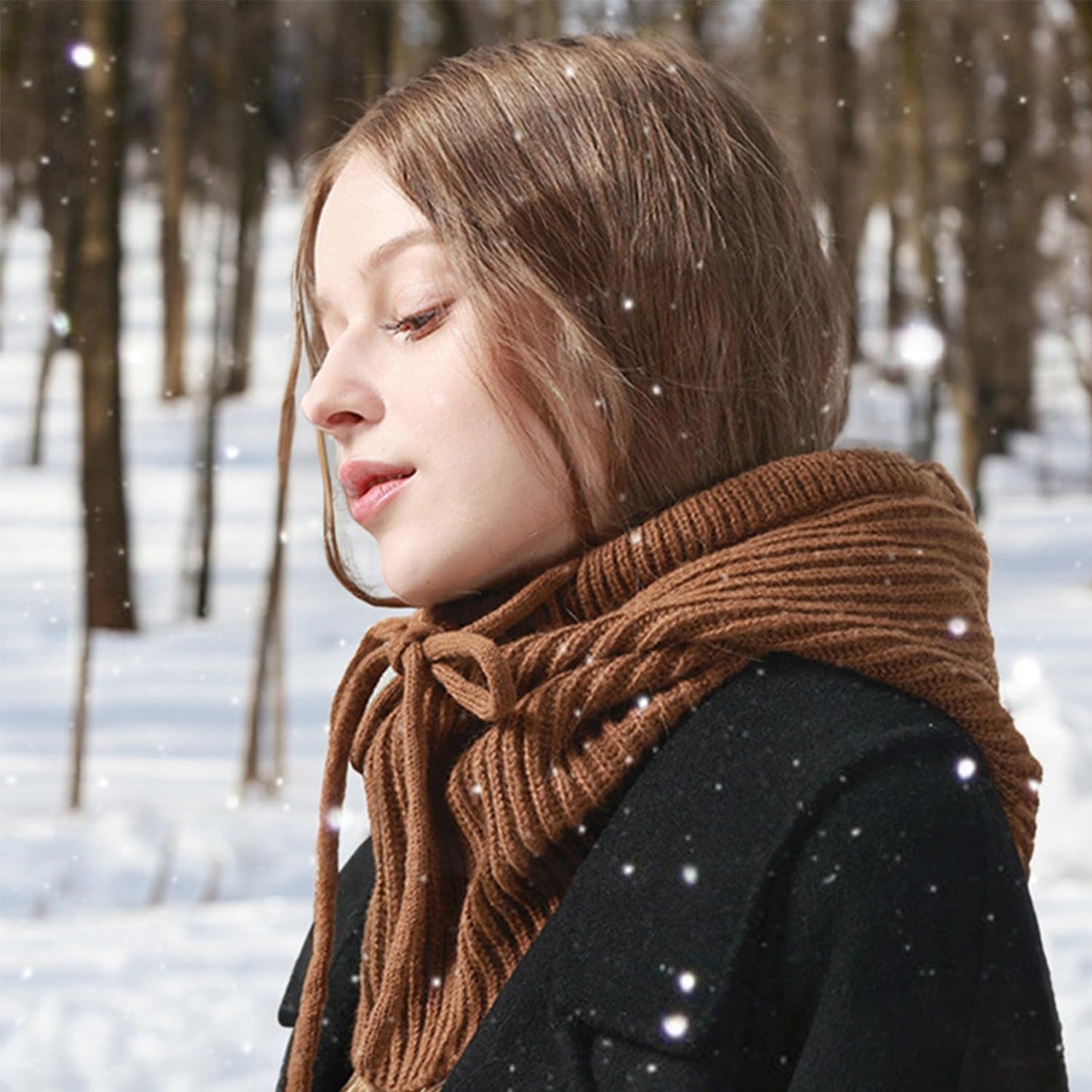 Peicees Hooded Scarf Hat Knit Balaclava for Women Men Winter Neck Gaiters Beanie Skull Cap Drawstring Neck Warmer Fashion