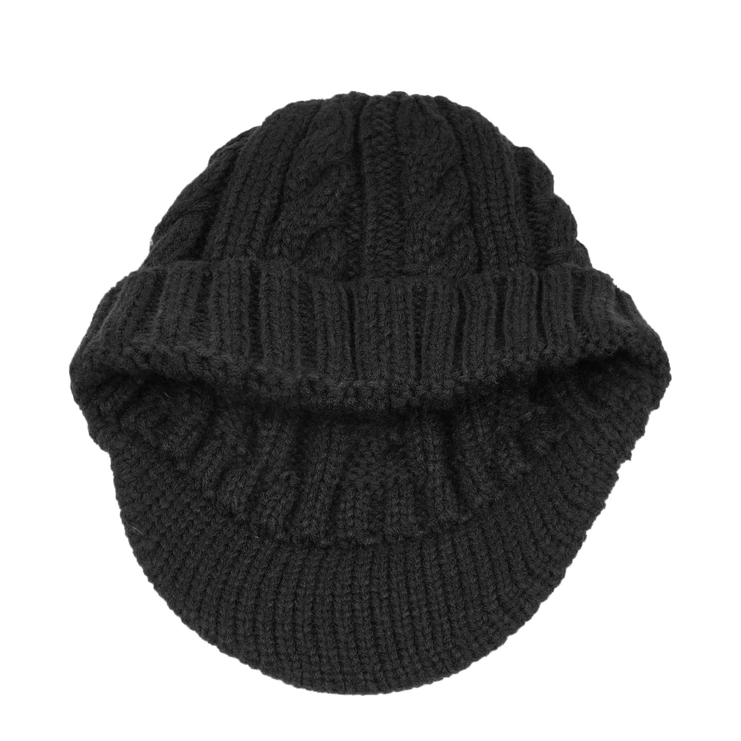 Croogo Winter Beanie with Visor Warm Oversized Chunky Soft Ribbed Slouchy Knit Hat Short Brim Newsboy Hats,Black-NB03