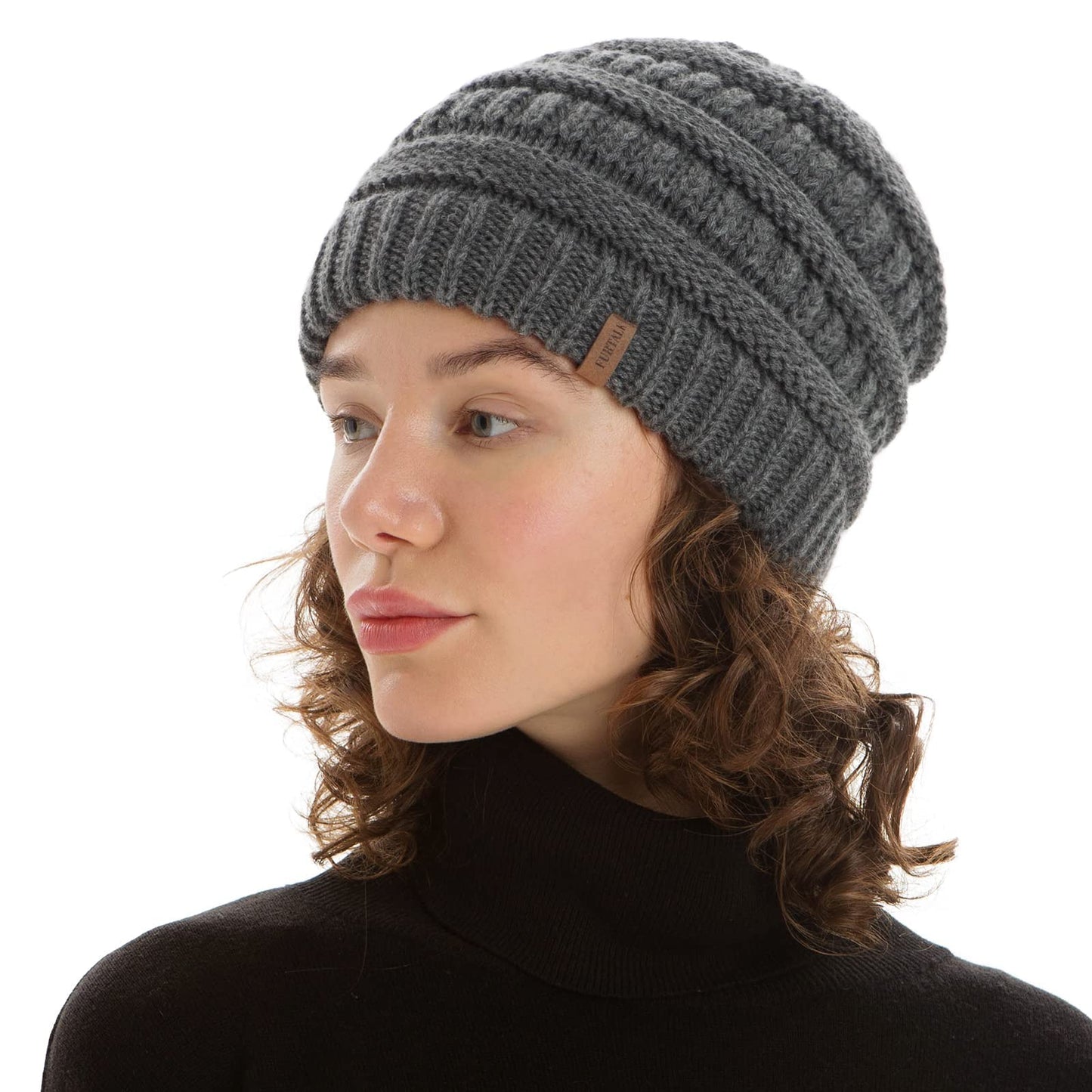 FURTALK Knit Beanie Hats for Women Men Fleece Lined Ski Skull Cap Slouchy Winter Hat 2PCS