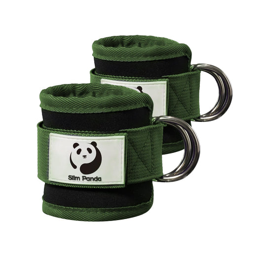 Slim Panda Ankle Strap for Cable Machine,Ankle Cuff for Kickbacks, Booty Hip Abductors,Glute Workouts, Leg Extensions, Curls for Men and Women, Adjustable with Double D-Rings (Pair, Green)