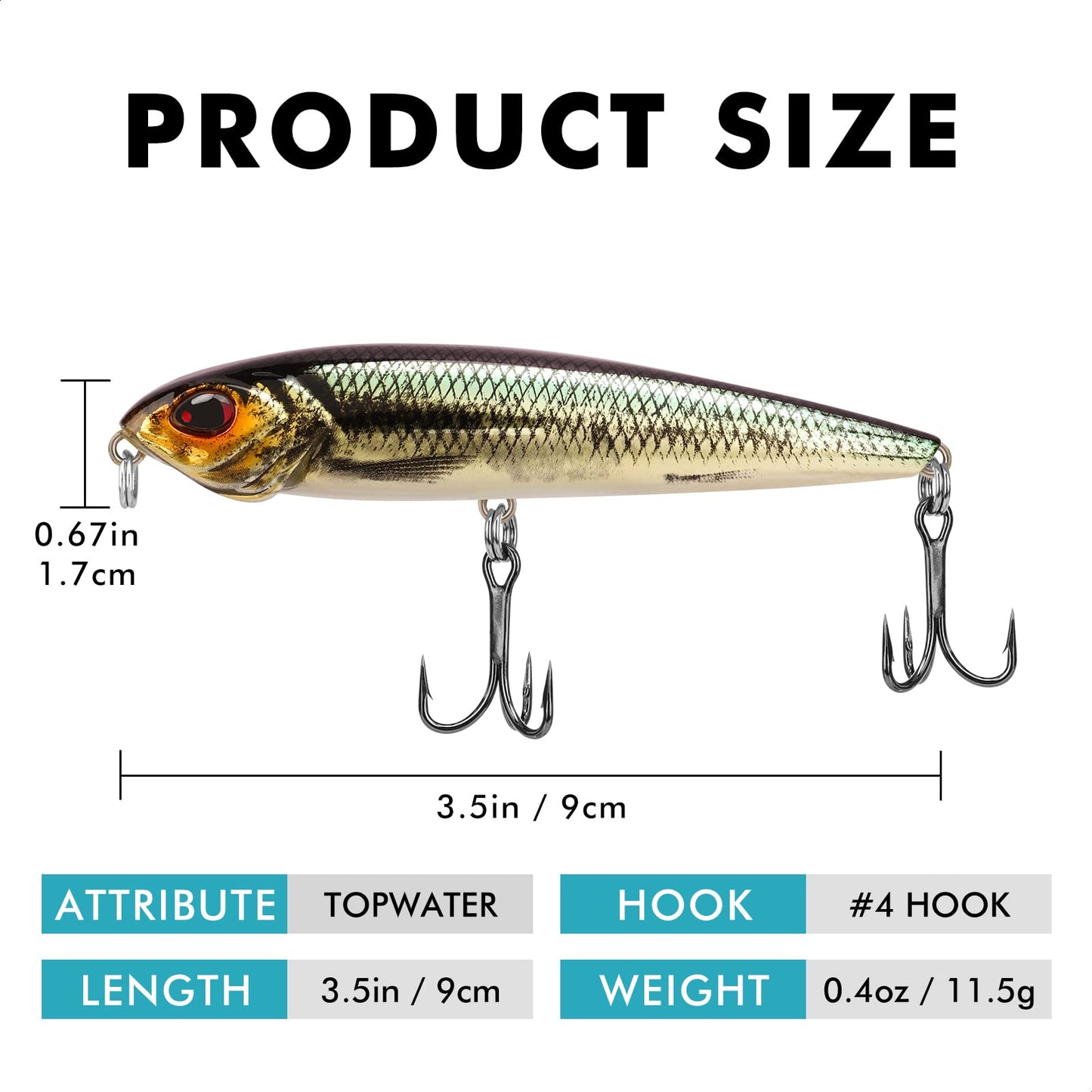 TRUSCEND Topwater Fishing Lures with BKK Hooks, Pencil Plopper Fishing Lures for Bass Catfish Pike Perch, Top Water Bass Bait Lure with Propeller Tail, Pencil Floating Lure