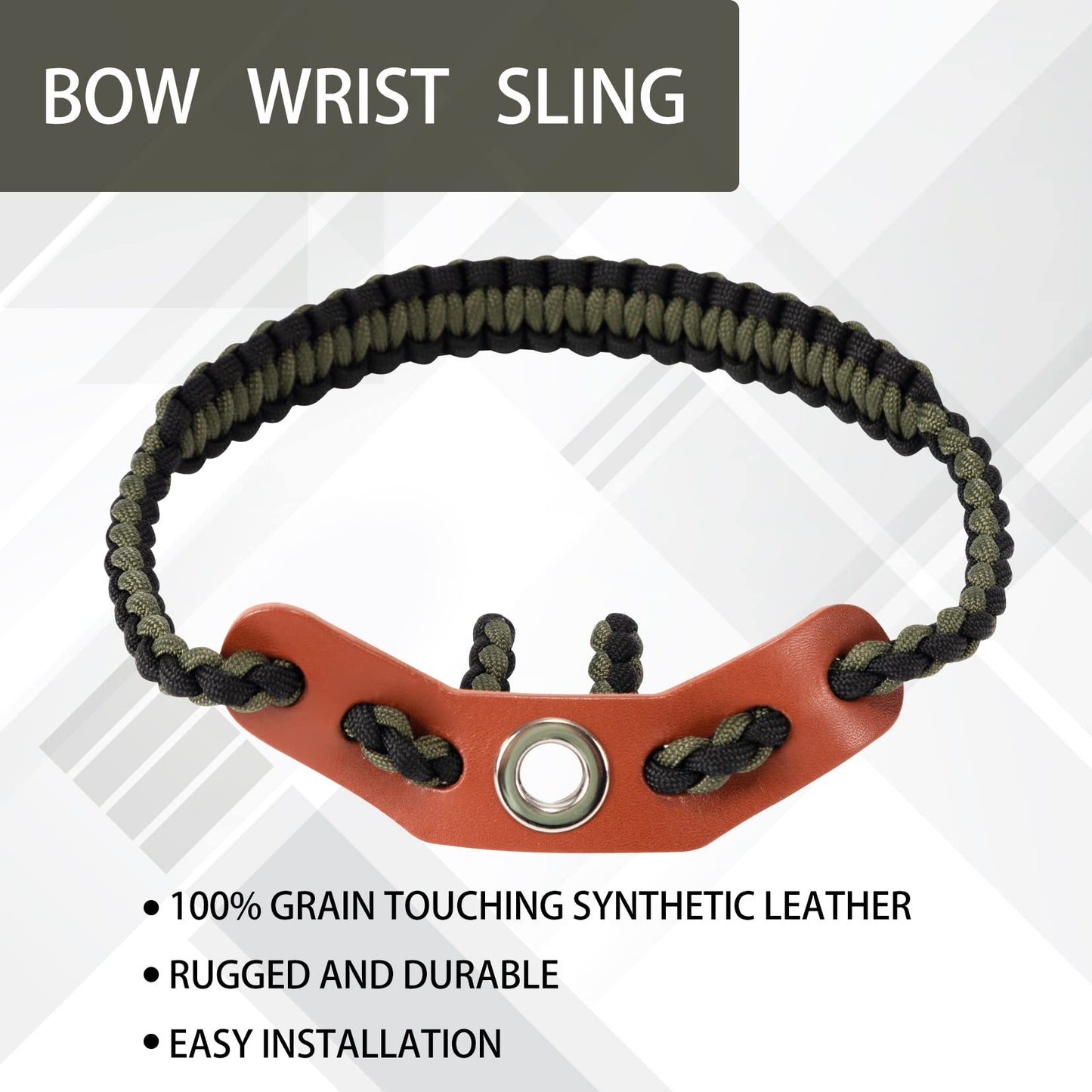 Elm Ray Archery Bow Wrist Sling 550 Paracord,Durable 100% Full Grain Leather with Strong Metal Grommet,Comfortable and Light,Fit Compound Bow Stabilizer & Recurve (Army Green&Black)