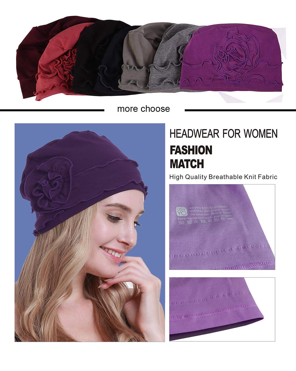 osvyo Chemo Headwear Turban Cap for Women - Cancer Beanie Hair Loss Sealed Packaging Dark Grey