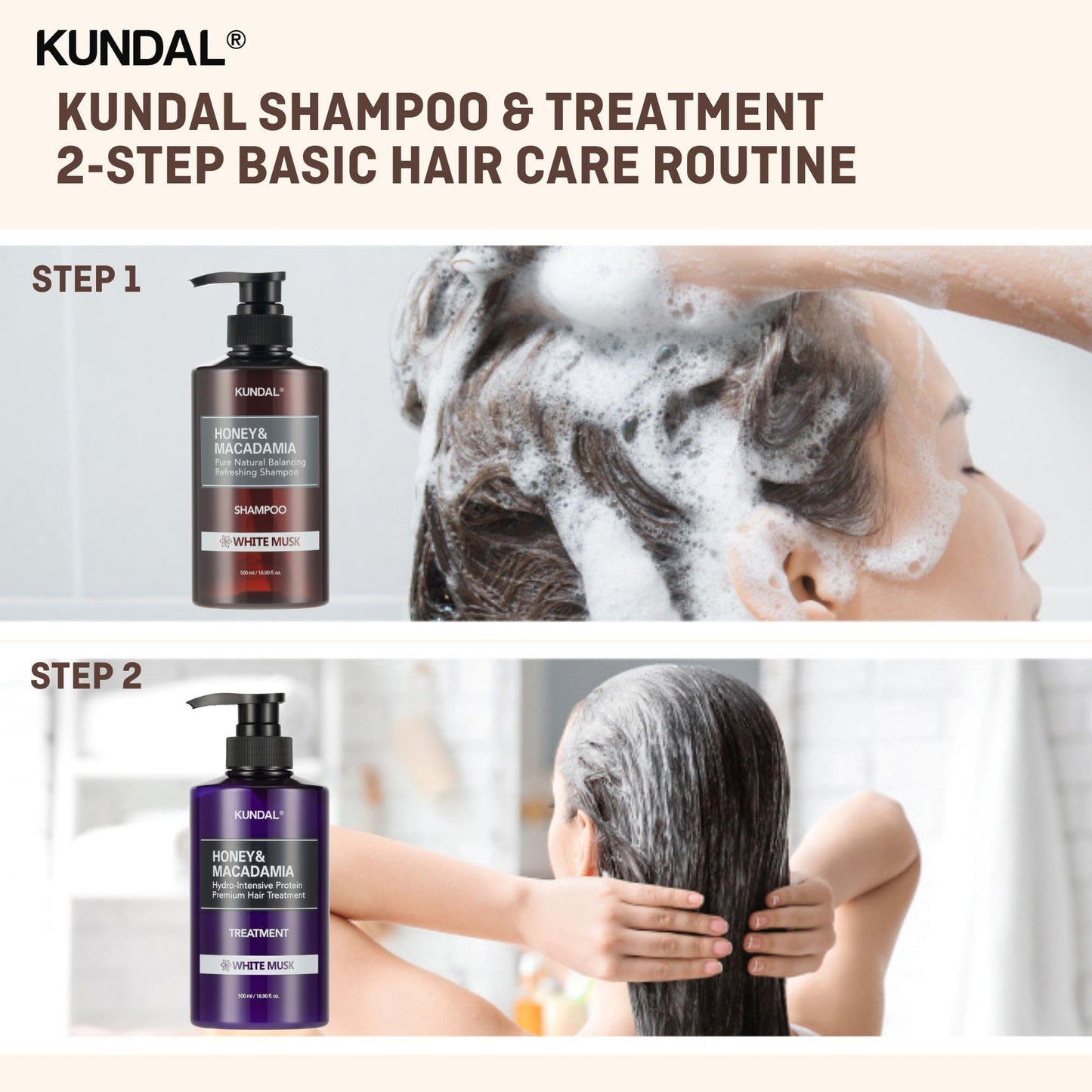 KUNDAL Natural Shampoo and Conditioner Set [White Musk] - Korean Hair Care, Long Lasting Fragrance, Moisturize, Nourish, Frizz Control, Argan & Macadamia Oil, Sulfate-Free 16.9fl oz (Pack of 2)