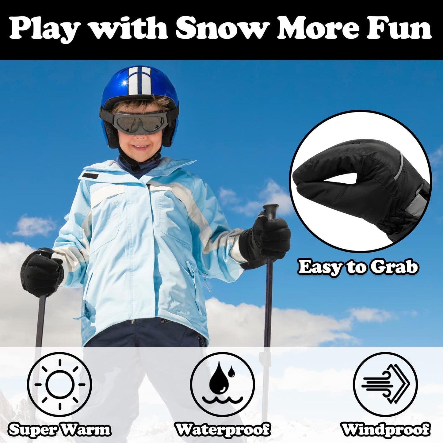 Sarfel Boys Snow Gloves for Boys Winter Gloves Boys Waterproof Gloves Girls Winter Gloves Girls Gloves Boys Gloves 10-12 Years