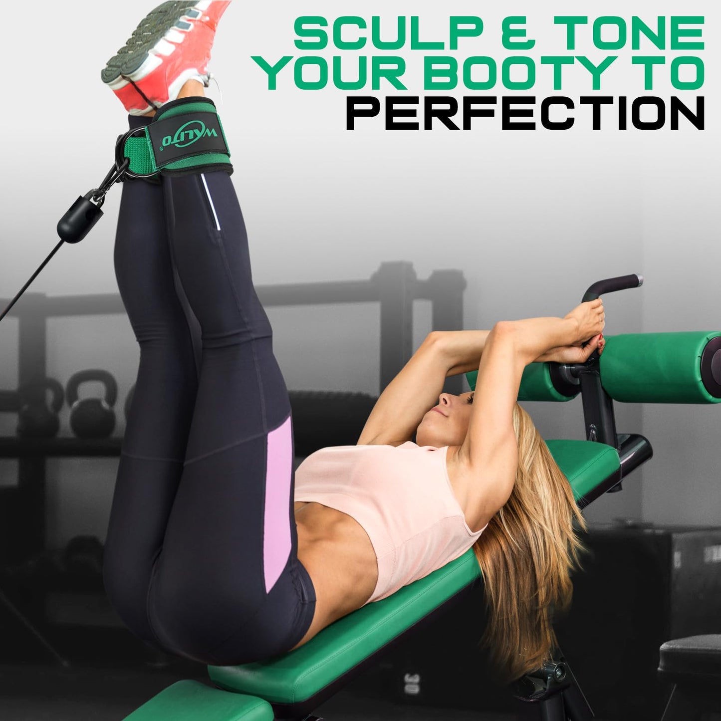 WALITO Gym Ankle Straps for Working Out - Glute Ankle Cuff Kickback Strap, Gym Cable Machine Accessories for Women Glute Leg Extensions, Hip Abductors & Lower Body Exercises Equipment