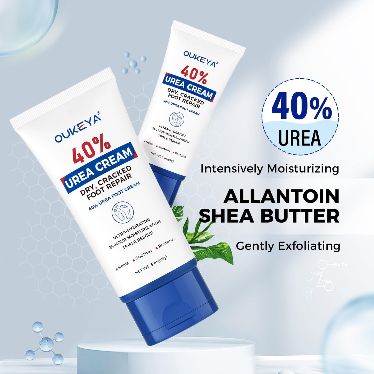 OUKEYA Urea Cream 40 Percent Tube 3 Oz, Urea Foot & Hand Cream for Dry Cracked, 40 per Urea Lotion for Feet Maximum Strength
