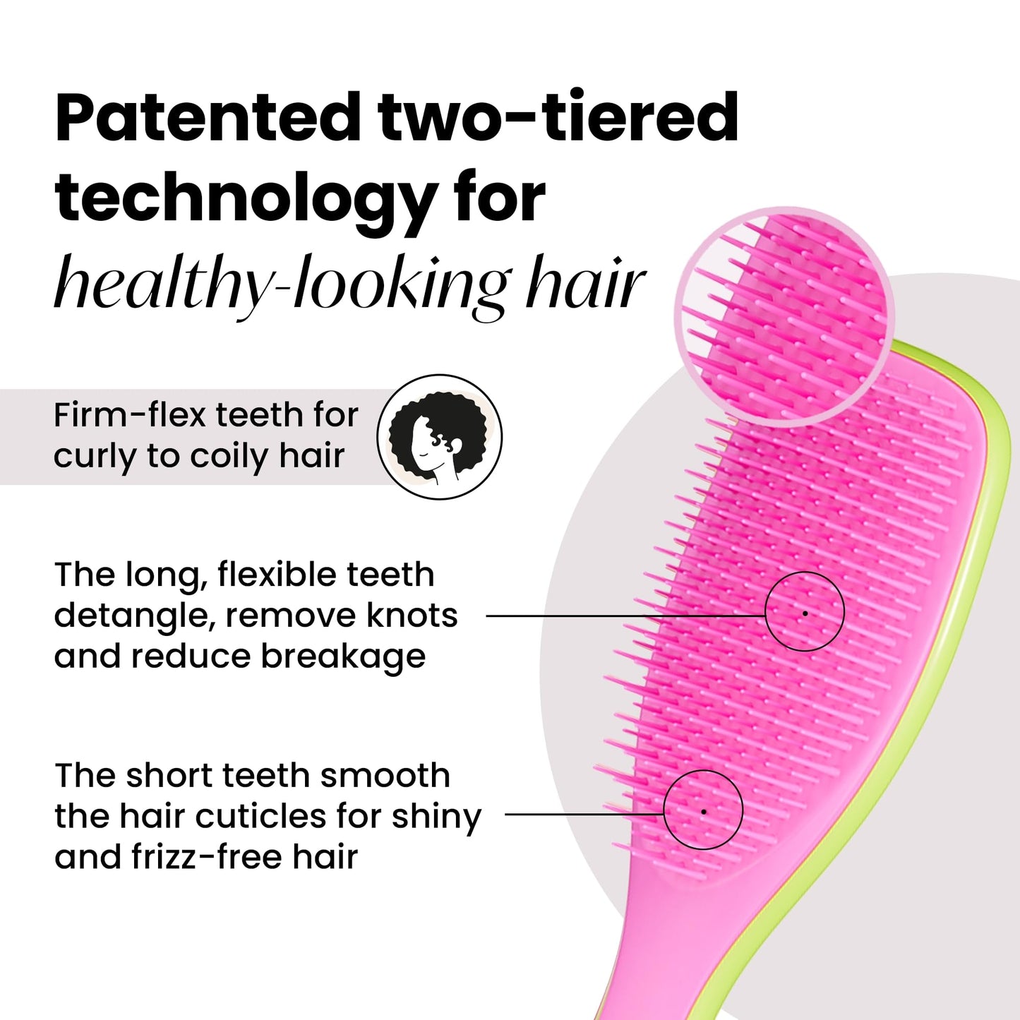 Tangle Teezer Ultimate Detangler Naturally Curly Hair Brush, Dry & Wet Hairbrush, Reduces Frizz & Breakage, for 3C to 4C Curly Hair Types, Cyber Lime & Pink