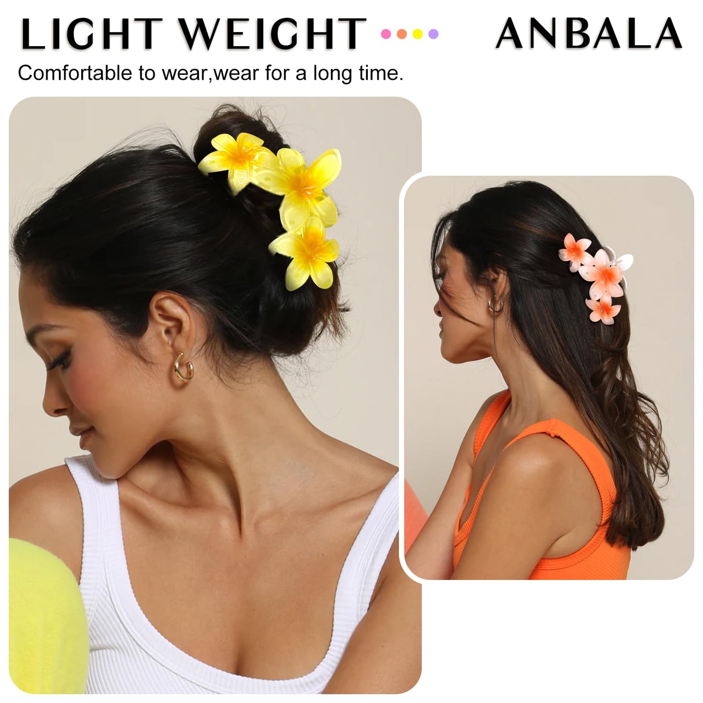 Colorful Hawaiian Flower Hair Clips for Women - Large Non-Slip Claw Clips with Strong Hold, Beach Hair Accessories for Thick Hair