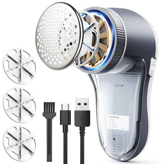 POPCHOSE Fabric Shaver, Lint Remover for Clothes, Electric Lint Shaver with 6-leaf Blades, Sweater Shavers to Remove Pilling for Clothing, Couch, Furniture, Fuzz, Lint Ball, Pillings, USB Rechargeable